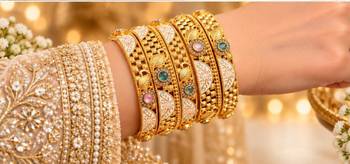 Multicolor copper bangles with bar stone & kundan     6 pcs 1