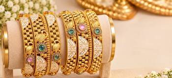 Multicolor copper bangles with bar stone & kundan     6 pcs 2