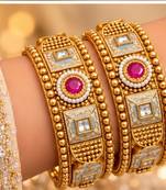 Multicolor copper bangles with bar stone & kundan     2 pcs