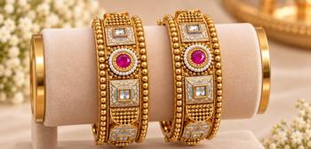 Multicolor copper bangles with bar stone & kundan     2 pcs 2