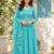 aqua blue color mirror handwork and latkan work faux georgette gown set