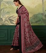 Maroon color digital print with mirror work chinon silk saree with blouse