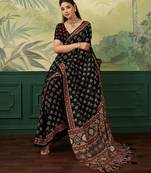 Black color digital print with mirror work chinon silk saree with blouse