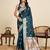Teal blue color embroidery with  zari work sartin silk saree with blouse