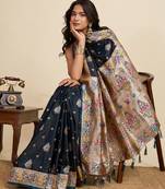 Black color embroidery with  zari work sartin silk saree with blouse