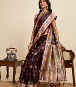 Maroon color embroidery with  zari work sartin silk saree with blouse