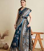 Blue color embroidery with  zari work sartin silk saree with blouse