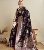 wine color embroidery with  zari work satin saree with blouse
