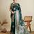Dark green color embroidery with  zari work sartin silk saree with blouse