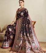 Maroon color embroidery with  zari work sartin silk saree with blouse
