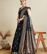 Black color embroidery with  zari work sartin silk saree with blouse