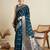 teal blue color embroidery with  zari work satin saree with blouse