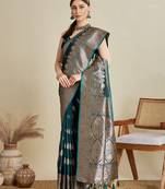 dark green color embroidery with  zari work satin saree with blouse