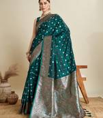 green color embroidery with  zari work satin saree with blouse