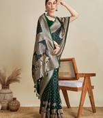 Green color embroidery with  zari work sartin silk saree with blouse