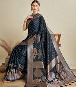 teal blue color embroidery with  zari work satin saree with blouse