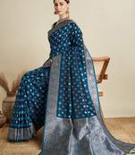 blue color embroidery with  zari work satin saree with blouse
