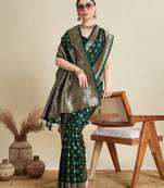dark green color embroidery with  zari work satin saree with blouse