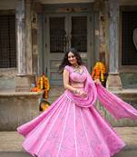 Women's  Bandhej Printed Georgette Free Size Lehenga Choli Set with Dupatta