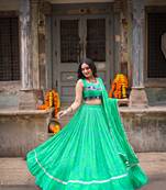Women's  Bandhej Printed Georgette Free Size Lehenga Choli Set with Dupatta