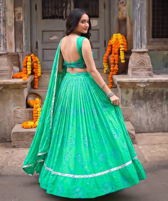 Women's  Bandhej Printed Georgette Free Size Lehenga Choli Set with Dupatta 3