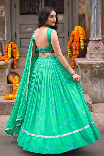 Women's  Bandhej Printed Georgette Free Size Lehenga Choli Set with Dupatta