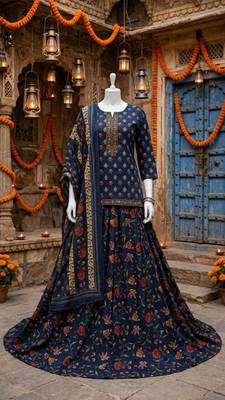 Women’s Pure Cotton kalamkari Printed 3 Piece Skirt Top Dupatta Set | Ethnic Wear 3