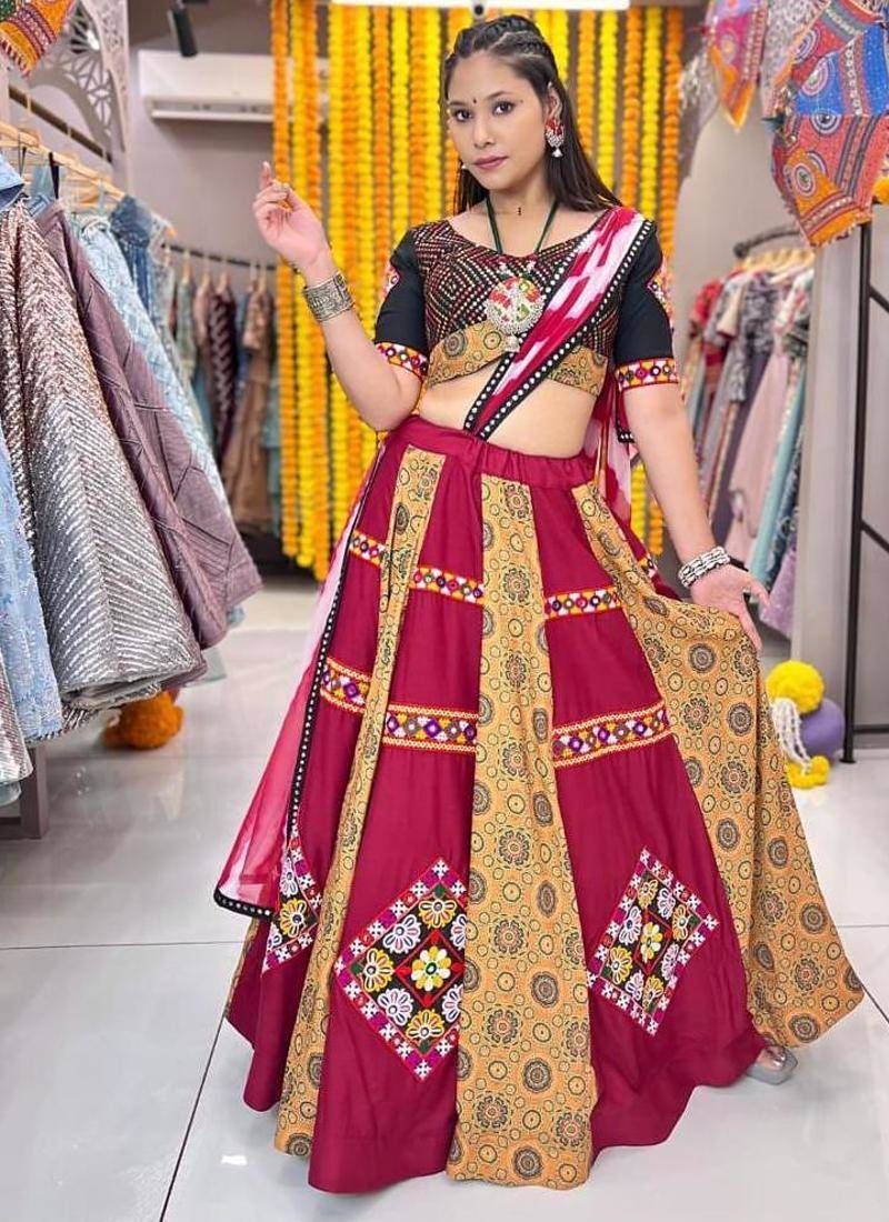 Marron Mirror Navratri Lehenga Choli With Dupatta
