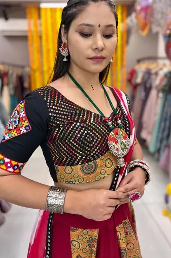 Marron Mirror Navratri Lehenga Choli With Dupatta