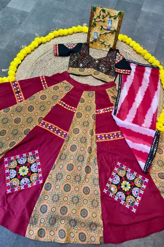 Marron Mirror Navratri Lehenga Choli With Dupatta