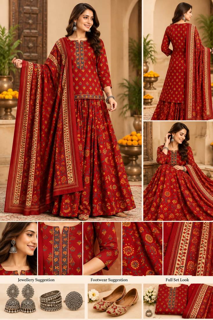 Women’s Pure Cotton Printed 3 Piece Skirt Top Dupatta Set | Ethnic Wear