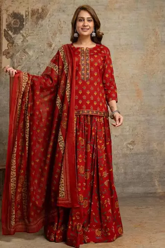 Women’s Pure Cotton Printed 3 Piece Skirt Top Dupatta Set | Ethnic Wear