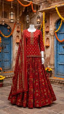 Women’s Pure Cotton Printed 3 Piece Skirt Top Dupatta Set | Ethnic Wear 3