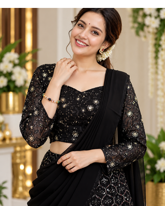 black color thread and sequence work faux georgette choli sharara set 2