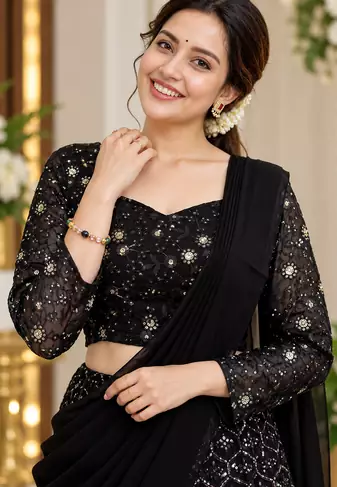 black color thread and sequence work faux georgette choli sharara set