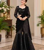 black color thread and sequence work faux georgette choli sharara set