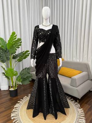 black color thread and sequence work faux georgette choli sharara set 3
