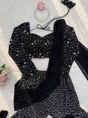 black color thread and sequence work faux georgette choli sharara set 4