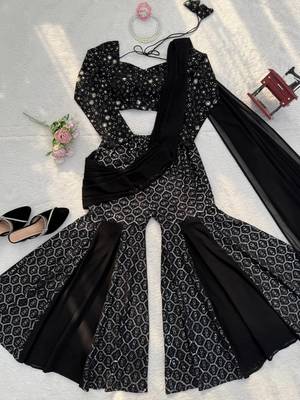 black color thread and sequence work faux georgette choli sharara set 5