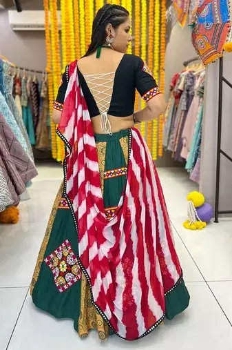 Green Mirror Navratri Lehnega Choli With Dupatta