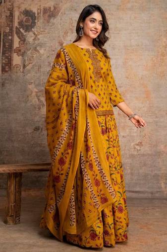 Women’s Pure Cotton Printed 3 Piece Skirt Top Dupatta Set | Ethnic Wear