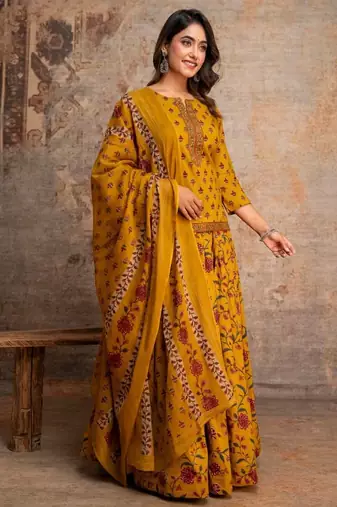 Women’s Pure Cotton Printed 3 Piece Skirt Top Dupatta Set | Ethnic Wear