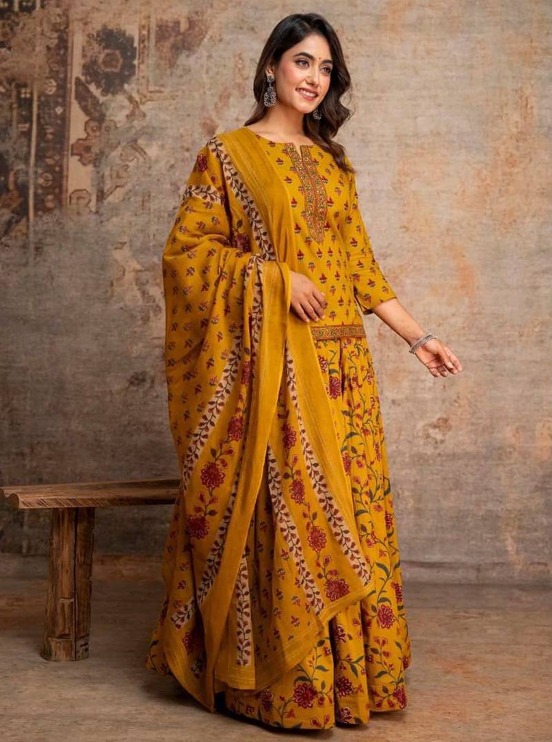 Women’s Pure Cotton Printed 3 Piece Skirt Top Dupatta Set | Ethnic Wear