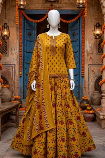 Women’s Pure Cotton Printed 3 Piece Skirt Top Dupatta Set | Ethnic Wear