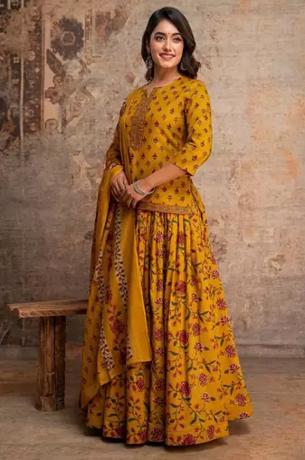 Women’s Pure Cotton Printed 3 Piece Skirt Top Dupatta Set | Ethnic Wear