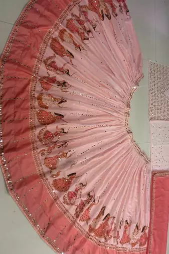 Peach Digital Print Mirror Work Georgette Lehenga Choli