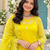 yellow color thread and lace work organza salwar kameez set