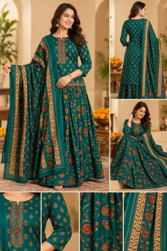 Women’s Pure Cotton Printed 3 Piece Skirt Top Dupatta Set | Ethnic Wear