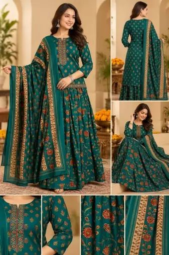 Women’s Pure Cotton Printed 3 Piece Skirt Top Dupatta Set | Ethnic Wear