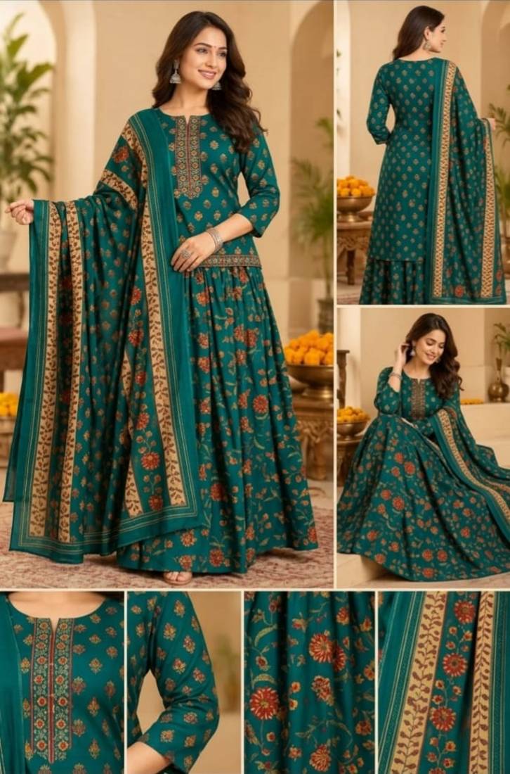 Women’s Pure Cotton Printed 3 Piece Skirt Top Dupatta Set | Ethnic Wear